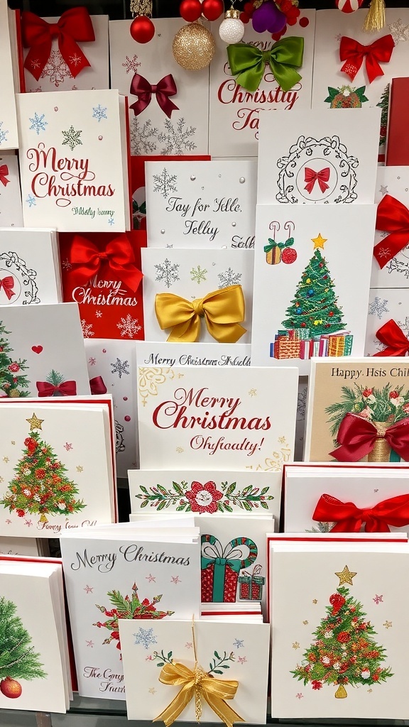 A collection of colorful Christmas cards with festive designs and heartfelt messages.